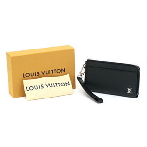 Louis Vuitton Zip Dragonne Taiga Wallet Clutch Bag Strap Ardoise Black